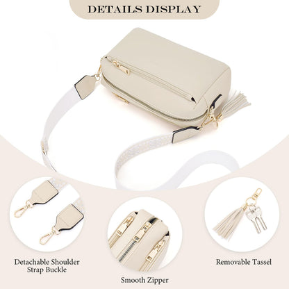 Roulens Triple Zip Small Crossbody Bag for women,Wide Strap Cell Phone Purse Shoulder Handbag Wallet with Credit Card Slots