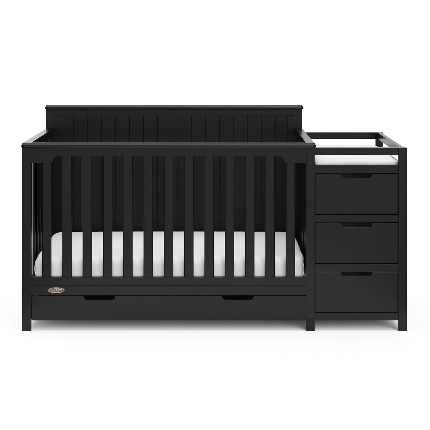 Graco Hadley 5-in-1 Convertible Crib & Changer – GREENGUARD Gold Certified, Fits Standard Crib Mattress, Converts to Toddler Bed and Full Bed, 4 Adjustable Mattress Heights (Black)