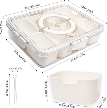Divided Serving Tray with Lid and Handle, Snackle Box Charcuterie Container, Clear Organizer for Fruits, Nuts, Candy