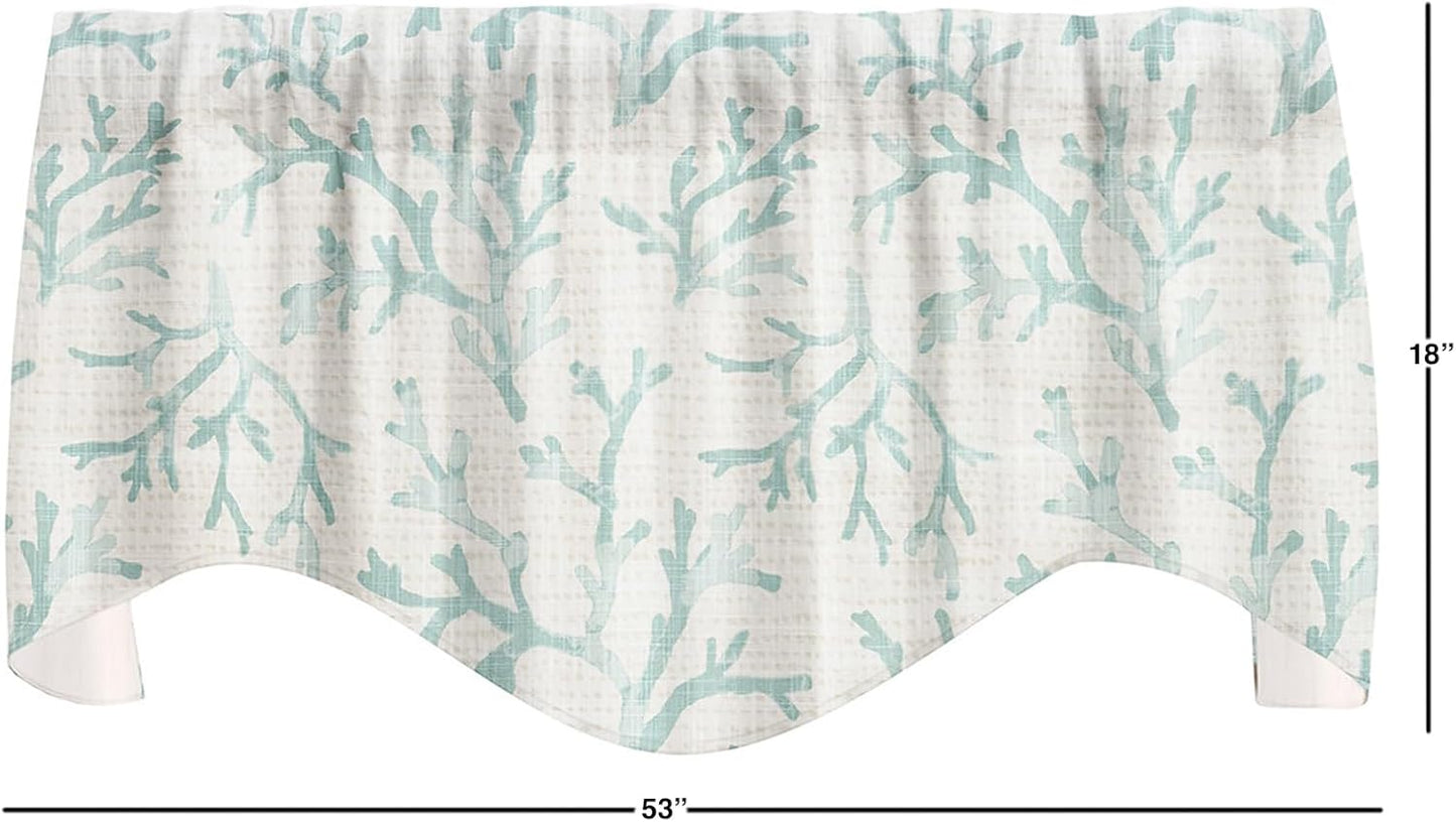 Turquoise Blue Valances for Windows, 53x18 Inches Cotton Curtains for Kitchen or Living Room Beach Coastal Decor
