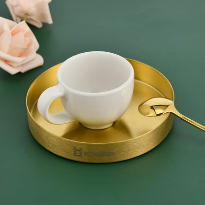 Ajiaguo Counter (5" 8" 1.1" Gold Tray Round Serving Platter - Metal Decorative Plate for Bar Club Lounge Coffee Table