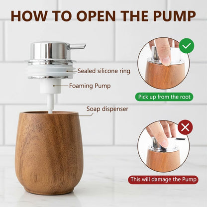 Set 7oz/200ml 6 Countertop Walnut Wood Soap Dispenser with Tray, Foaming Hand Soap Dispenser with Labels, Wooden