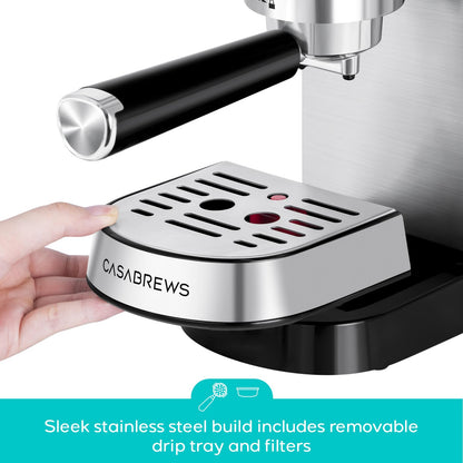 CASABREWS CM5418 Espresso Machine 20 Bar, Compact Espresso Maker with Steam Milk Frother, Stainless Steel Coffee Machine with 34oz Removable Water Tank for Cappuccino, Small Latte Machine, Silver