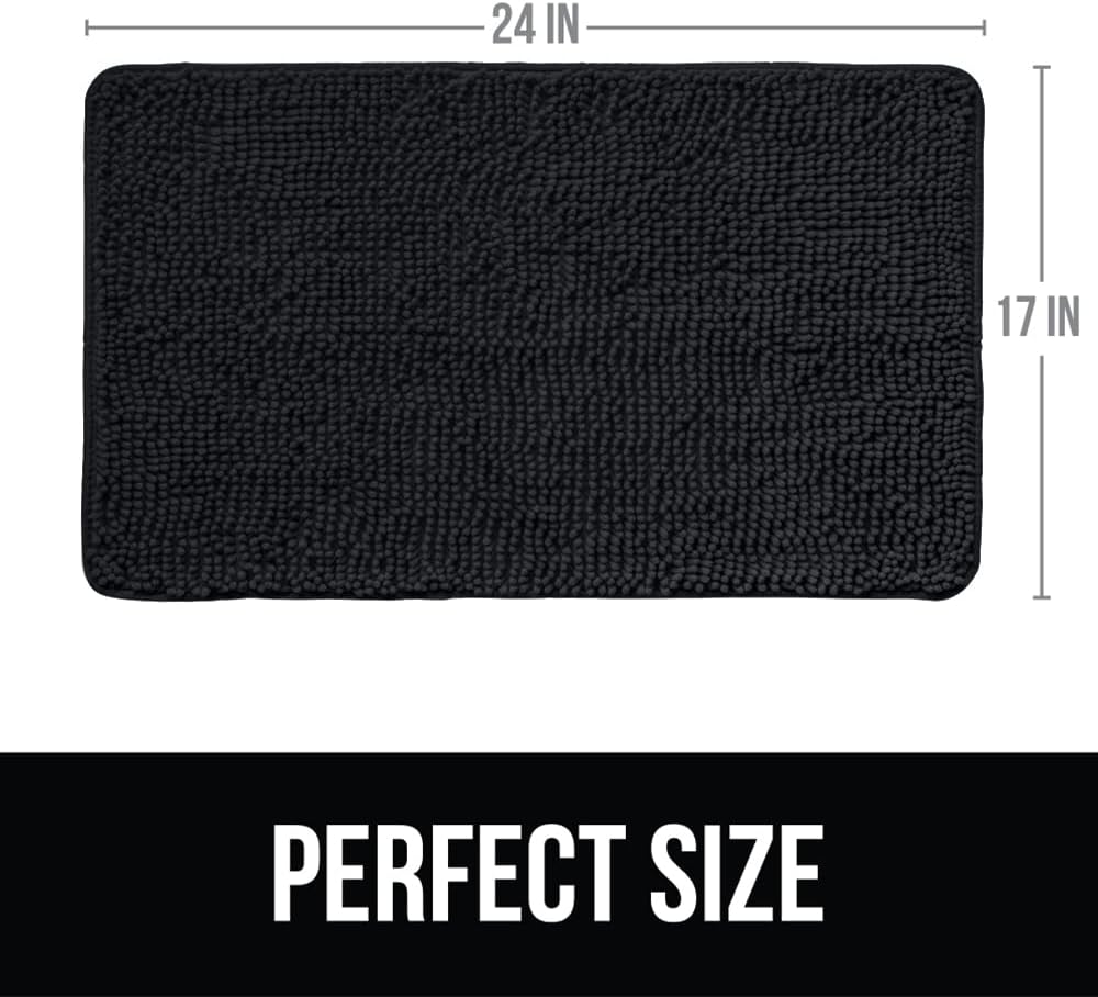 KANGAROO Luxury Chenille Bath Rug, Extra Soft Shaggy Mat for Kids Bathroom, Machine Wash, 24x17, Black