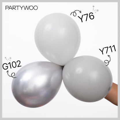 PartyWoo Gray Balloons - 100 Pcs Matte Grey Latex Balloon Arch Kit | 18", 12", 10", 5" Sizes for Baby Showers, Gender Reveals, and Birthdays