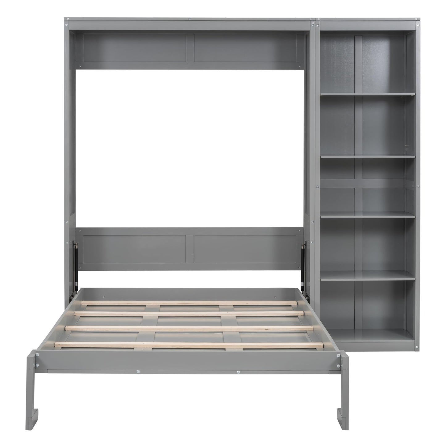 Merax Space-Saving Gray Murphy Bed Full Size with Adjustable Storage Shelves, Multifunctional Foldable Wall Bed for Small Spaces Studio Study Office Guest Room