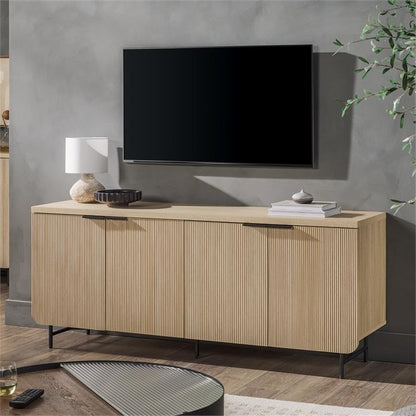 Walker Edison Reema Fluted 4-Door Kitchen Sideboard Buffet Console, 69 Inch, Coastal Oak