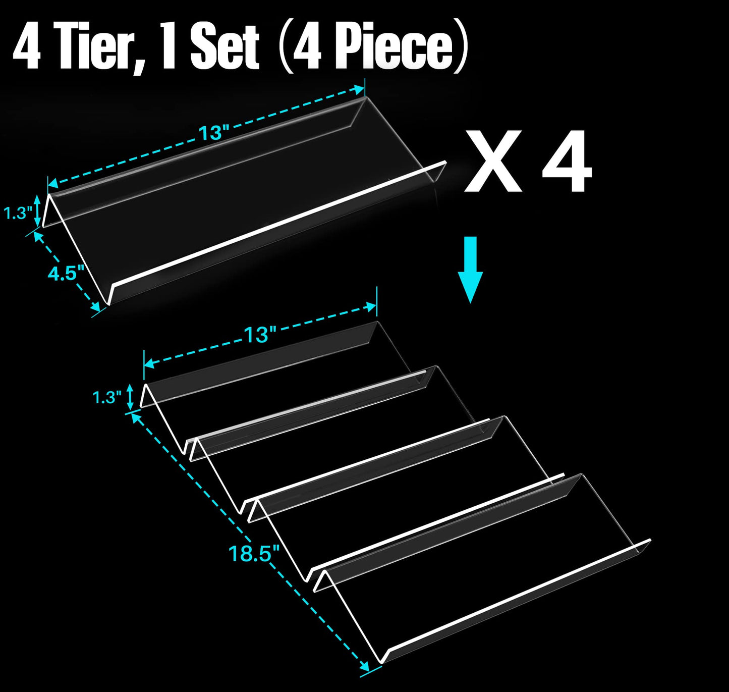 Antimbee Spice Drawer Organizer, 4 Tier- 4 Pack Acrylic Spice Rack Tray for Drawer, Expandable From 13" to 26" Kitchen Spice Rack Tray for Countertop Holds up 28 Spice Jars (Jars not Include)