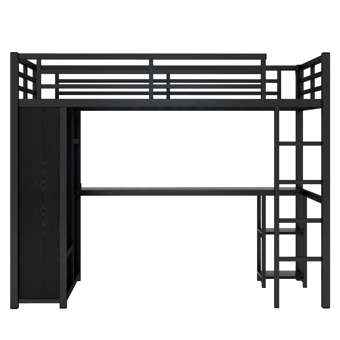 Bellemave Metal Twin XL Size Loft Bed with Desk and Wardrobe,Heavy Duty Loft Bed Frame with Storage Shelves for Kids,Teens,Adults, Space Saving,Black