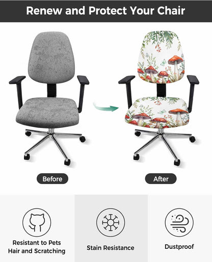 Mushroom Eucalyptus Office Chair Covers, Stretchable 2 Piece, Soft Decorative Computer Desk Chair Cover Protector,