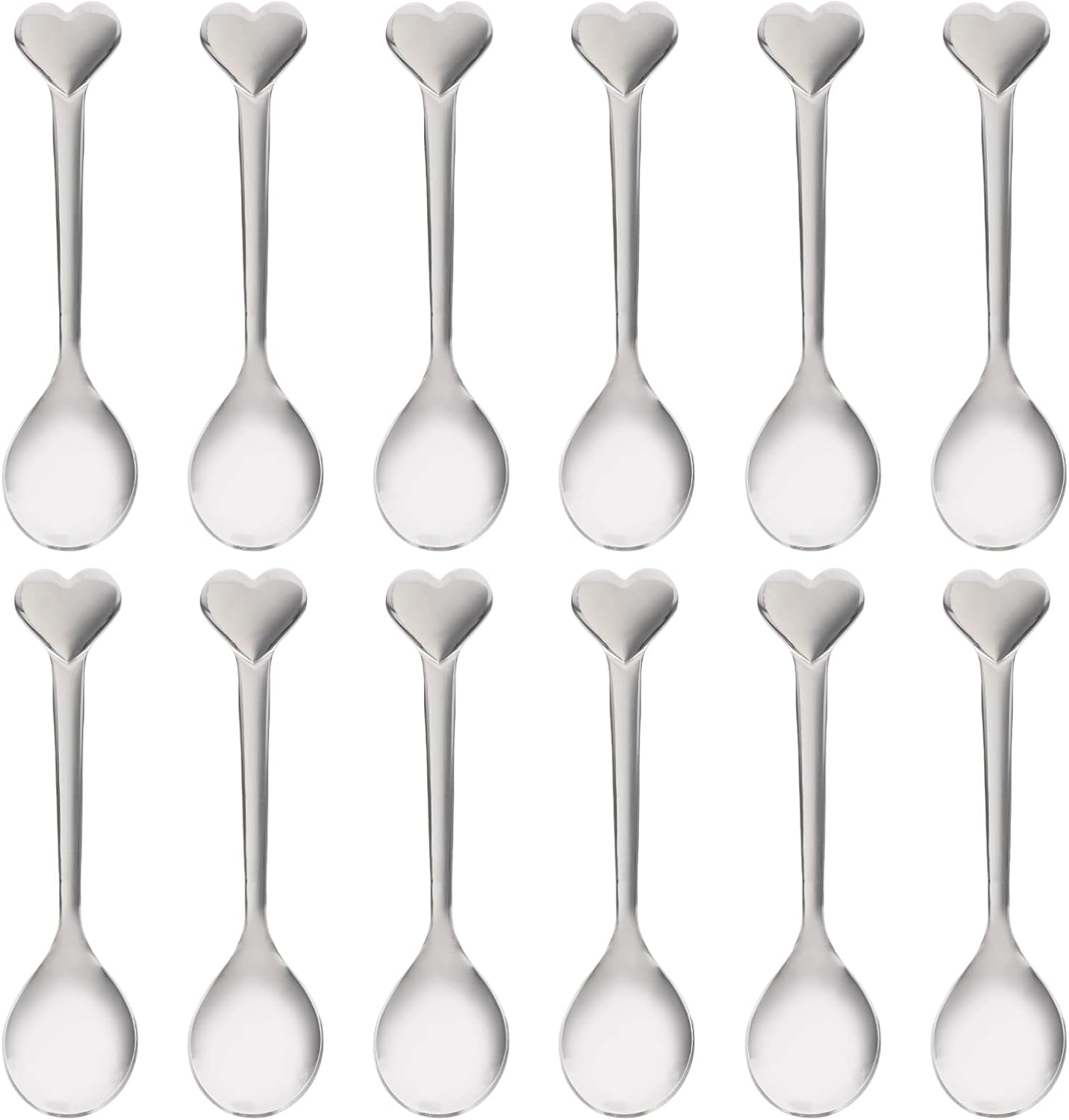 12pcs Silverware Coffee Spoon Set, Heart Shaped Stainless Steel Dessert Spoons for Ice Cream, Tea, Valentines Day