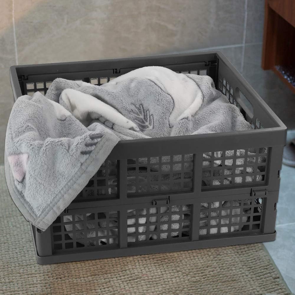 Ramddy 34 3 Packs, Collapsible Milk Crate Quart Stackable Folding Crate for Storage - Save Space