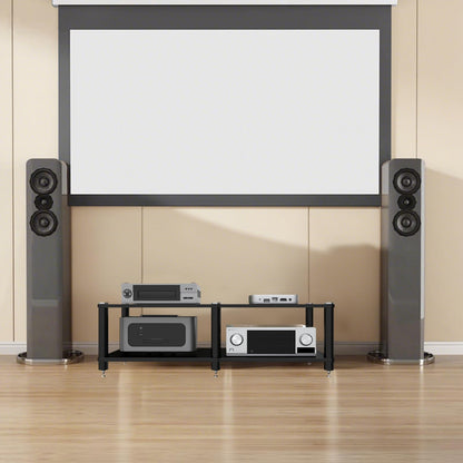 ZGZCQDSL 2 Tier Long AV Media Stand, Stereo Racks and Stands with Speaker Spikes, Components Cabinet Home Theatre CD Record Player Receiver Equipment Rack (Black, 2-Tier)