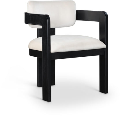 Meridian Furniture 11095Cream-C Sacha Collection Art Deco Dining Chair, Ultra Luxe Cream Velvet, 460 GSM Velvet, Solid Fluted Wood Black Finish, 22.5" W x 22" D x 31" H, Cream, Set of 2