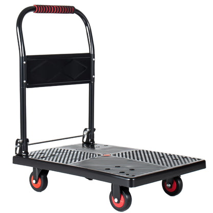 Foldable Trolley Cart with 5-Inch Silent Wheels, Heavy-Duty Wheeled Platform Cart for Transporting, 660LBS Capacity, 4 Steel Beams, Foldable Hand Truck for Warehouse Garage Home Use,A1