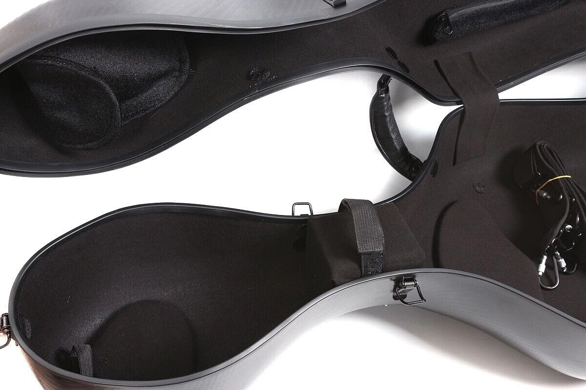 Hard Cello Case 4/4 Full Size Mixed Carbon Fiber Strong & Ultralight Cello Box with 2 Bow Holders & 2 Strong Handle & 2 Back Straps & Wheels Cello Bag (Black Braided Carbon Fiber)