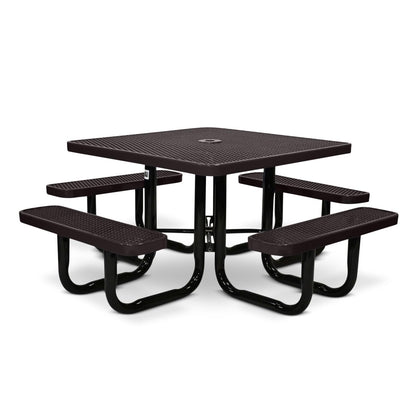 46” Square Heavy-Duty Expanded Metal Brown Picnic Table