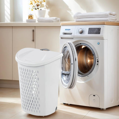 Generic White Wheeled Plastic Laundry Hamper Adult-Sized Rolling Basket With Handles For Home & Dorms