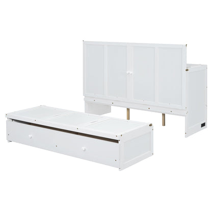 Bellemave Queen Murphy Bed Cabinet Bed, Solid Murphy Bed with Storage Drawer, Queen Size Bed with USB Ports, Chest Wall Bed with Drawer (White, Queen)