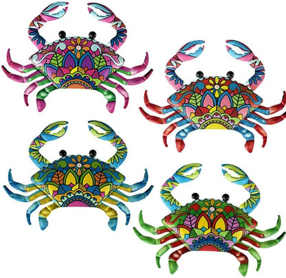 11inch Set 4 SOBLUING Big Crab Wall Decor Metal Crabs Decorations, Tiki Bar Wall Decor Coastal Sculptures for Home