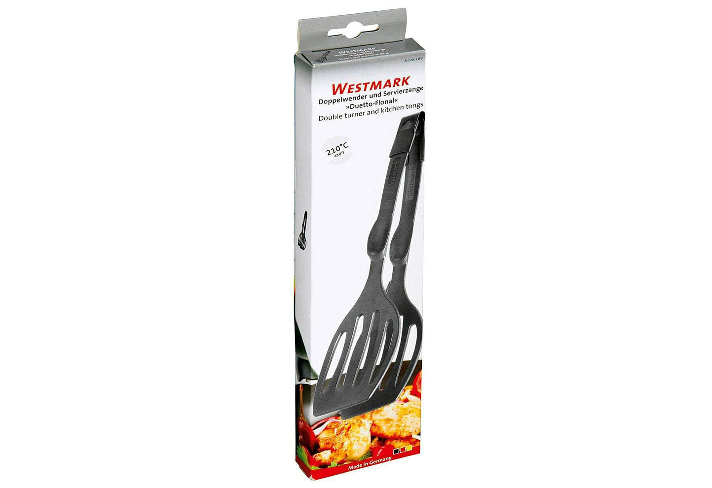 Westmark Double Spatula Tongs – 2 in 1 Flipper Spatula & Grip Tongs, Heat Resistant 410°F (210°C), Barbecue Clamp Flat Spatula, German Design, for Fish, Eggs, Grilled Cheese or Meat, 11 Inch, Black