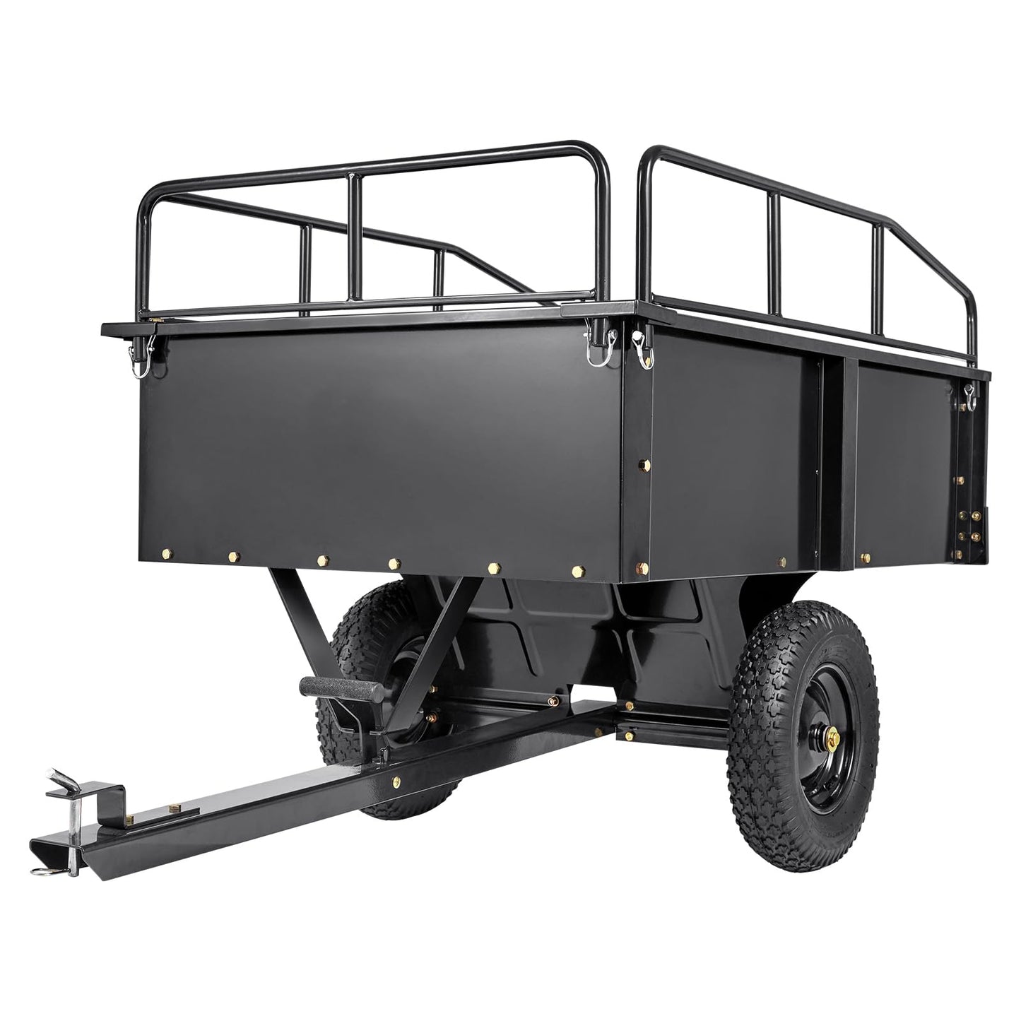 Happybuy Heavy Duty Steel ATV Dump Cart, 750-Pound Capacity, 15 Cubic Feet Garden Utility Trailer with Removable Sides for Lawn Mower Tractor - Black