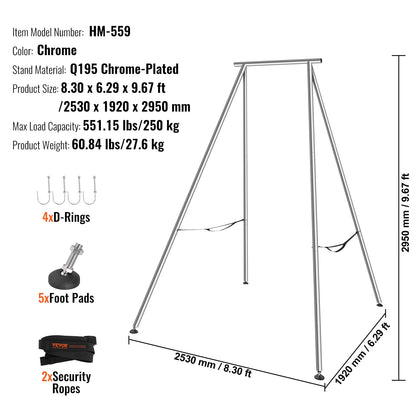 VEVOR Aerial Yoga Frame, 9.67 ft Height Swing Stand, Max 551.15 lbs Load Chrome-Plated Steel Pipe Inversion Yoga Rig for Indoor Outdoor Use