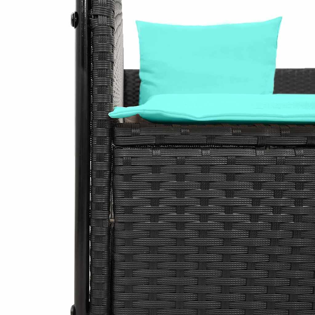 Favemtsl Double Outdoor Lounge Chair Black PE Rattan 17x18.3x29 in with Adjustable Canopy & Privacy Curtains, Removable Cushions, 2-Person Sunlounger for Patio Garden Terrace