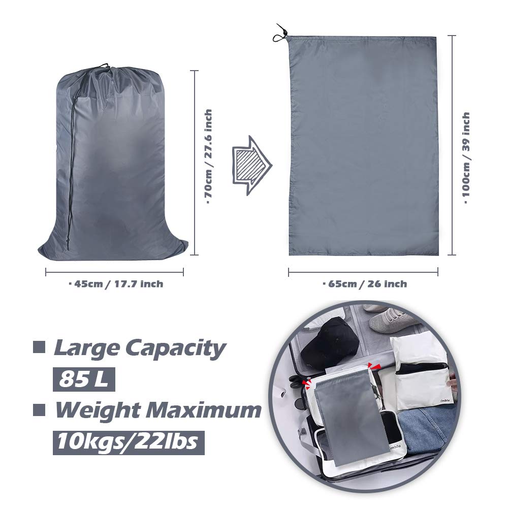 UniLiGis Washable Travel Laundry Bag with Drawstring, Large Dirty Clothes Bag Fit a Laundry Basket or Clothes Hamper, Enough to Hold 4 Loads of Laundry,26x39 inches (RoyalBlue Black Grey)