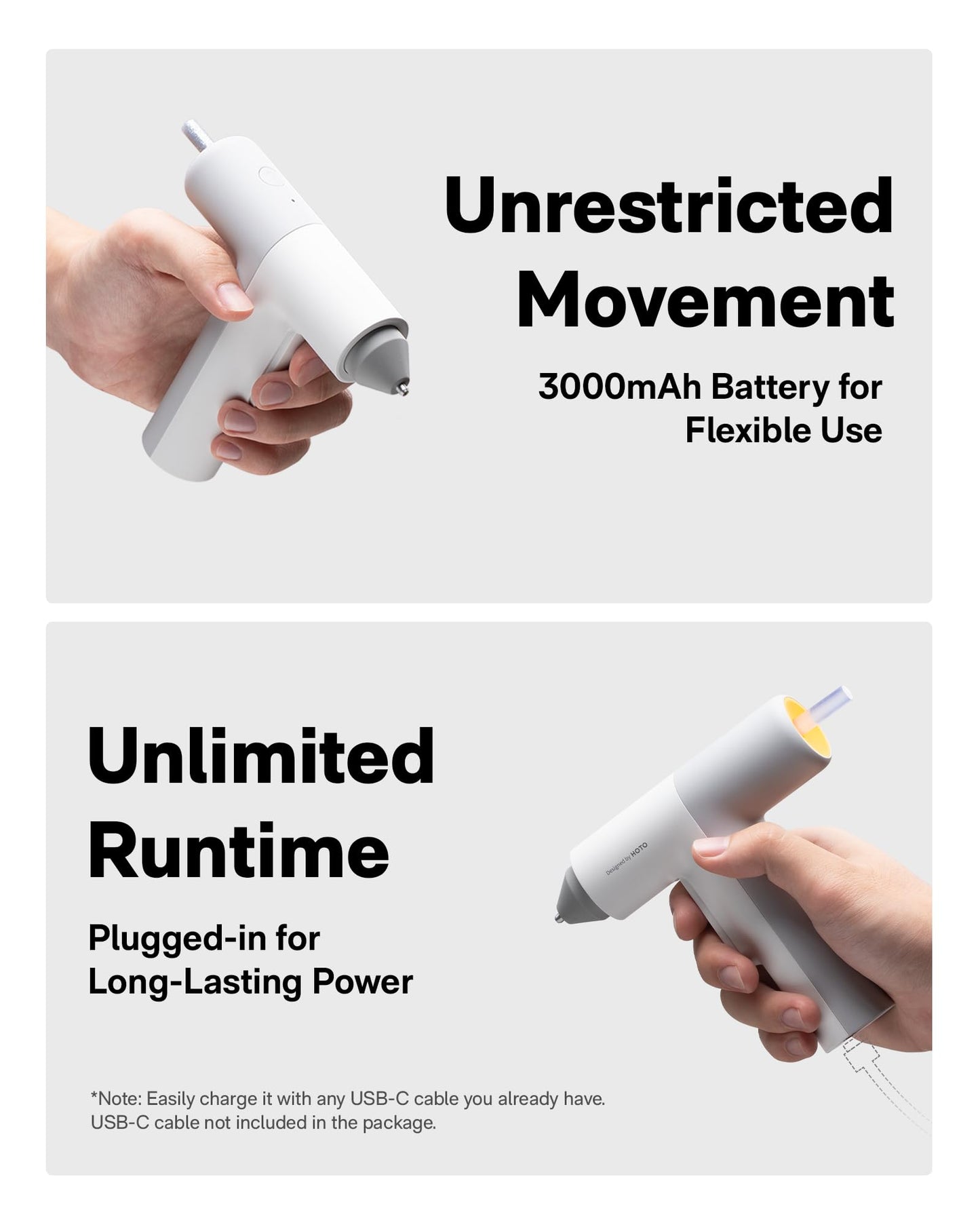 HOTO Cordless Auto Dispensing Glue Gun, Easyflow Hot Glue Gun with 40 Glue Sticks, 30s Fast Heating, 3000mAh USB-C Rechargeable, Anti-Scald & Anti-Drip, Ideal for DIY Crafts, Home Repairs & Decoration