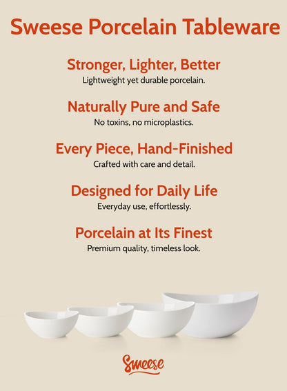 Sweese Porcelain Serving Bowls Set, 10-42 oz, Versatile for Salad, Soup, Snacks, Microwave Dishwasher Safe, White