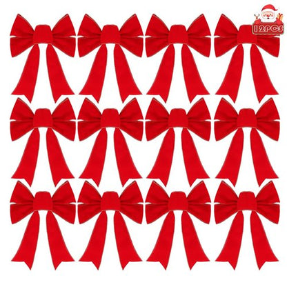 Frekkoy Christmas Bows - 12Pcs Christmas Red Velvet Bows 9''x13'' Packaged in a Box, Perfect for Gift Wrapping, Tree, Wreath, Gifts & Home Christmas Decorations