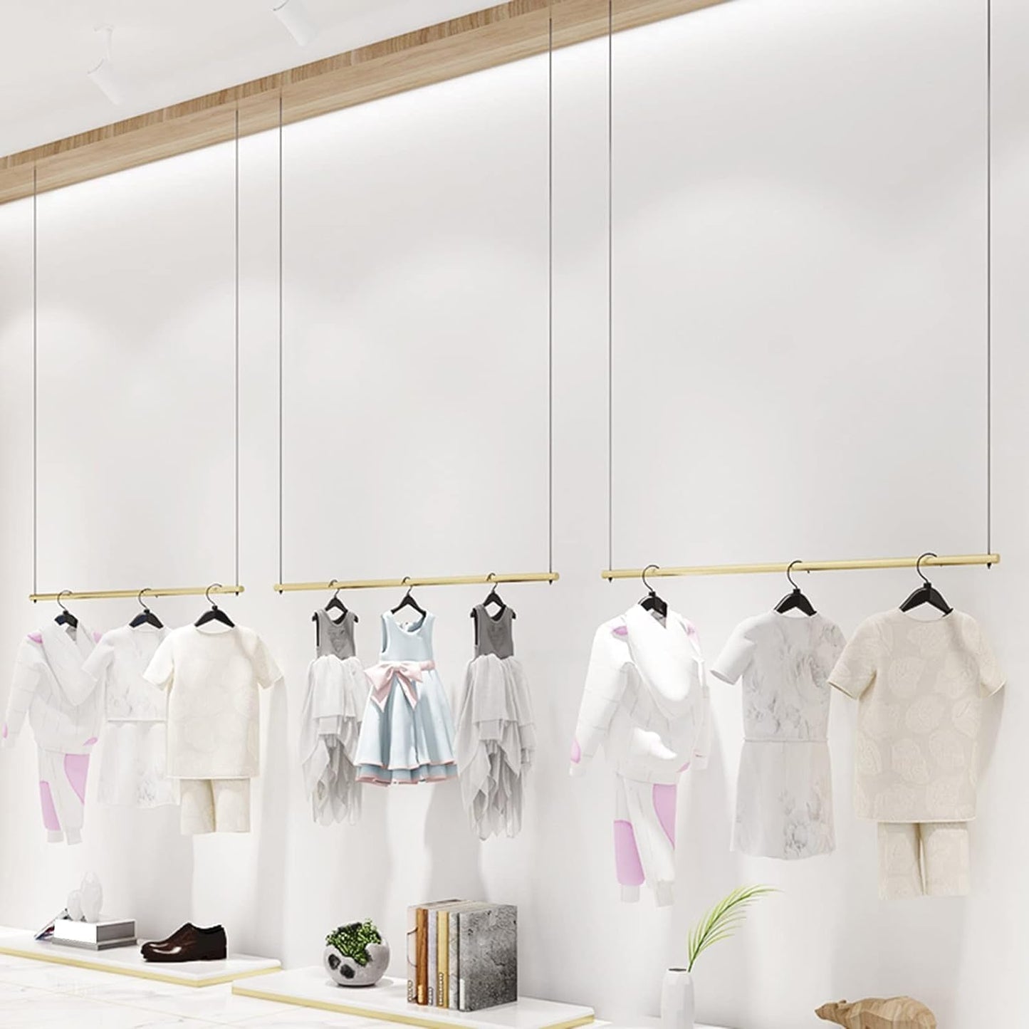 JHNKOJ Clothes Rack, Height Adjustable Display Rack, Clothing Store, Ceiling Clothes Rack, Wedding Dress, Hanging Shelf, Wall Hanger, Commercial Room Organizer, Shelf,A-80Cm