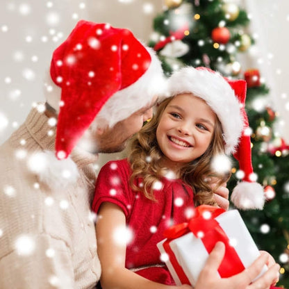 LOKIPA Christmas Santa Hat for Kids, Soft Plush Xmas Hat with Thicken Classic Fur (15X11 Inch for Age 3+ Child)