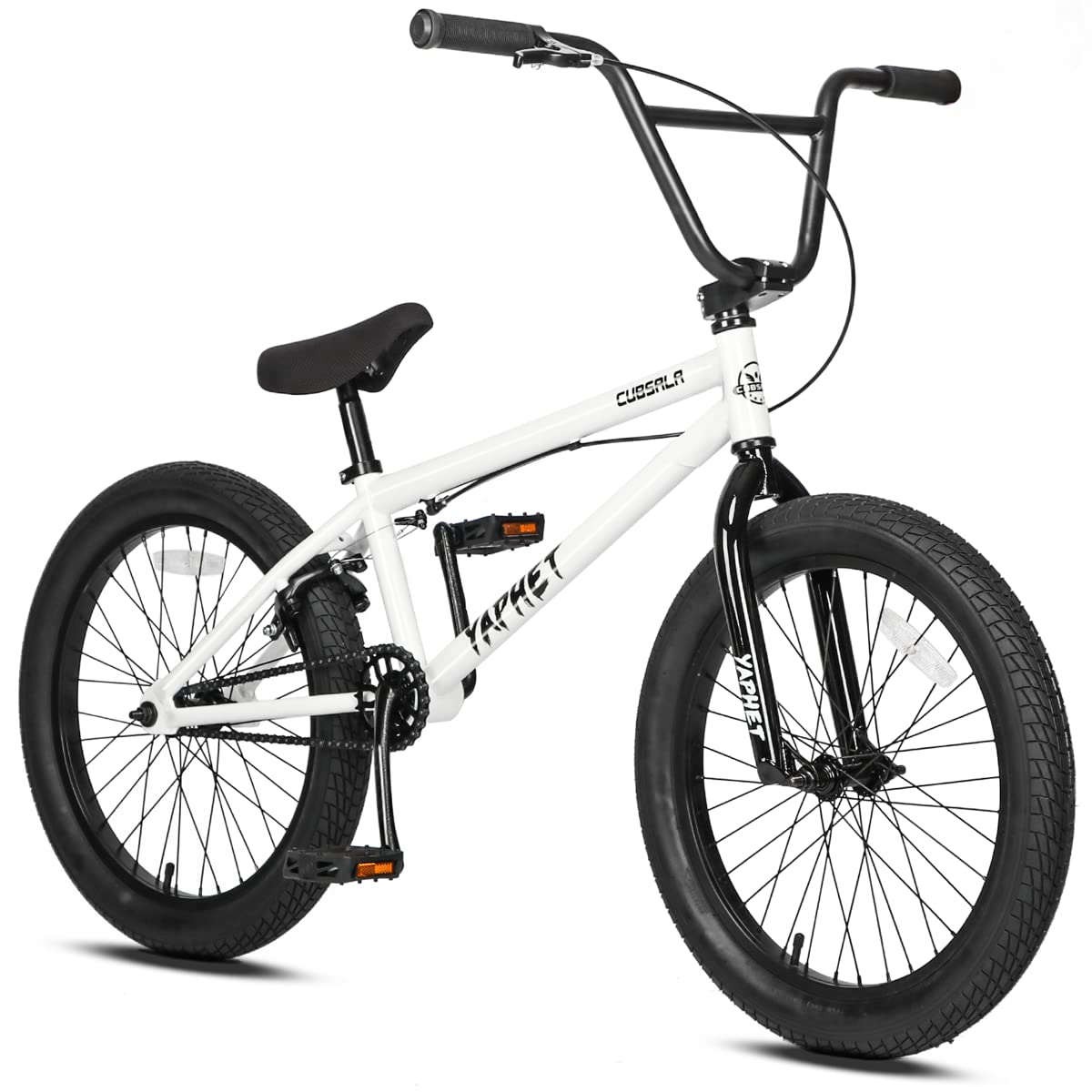 cubsala Freestyle BMX Bike, 20 Inch Yaphet Bicycle for Teen Beginner and Adult Riders, Bike with Hi-Ten Steel Frame, White