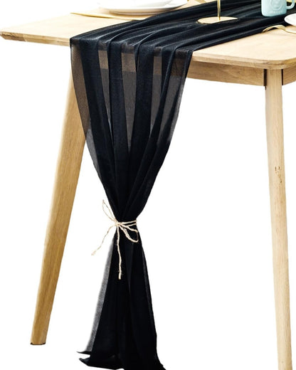 BOXAN Gorgeous Black Silky Sheer Table Runner, 30x120 Inch for Romantic Wedding Decor, Chic Bridal & Baby Shower