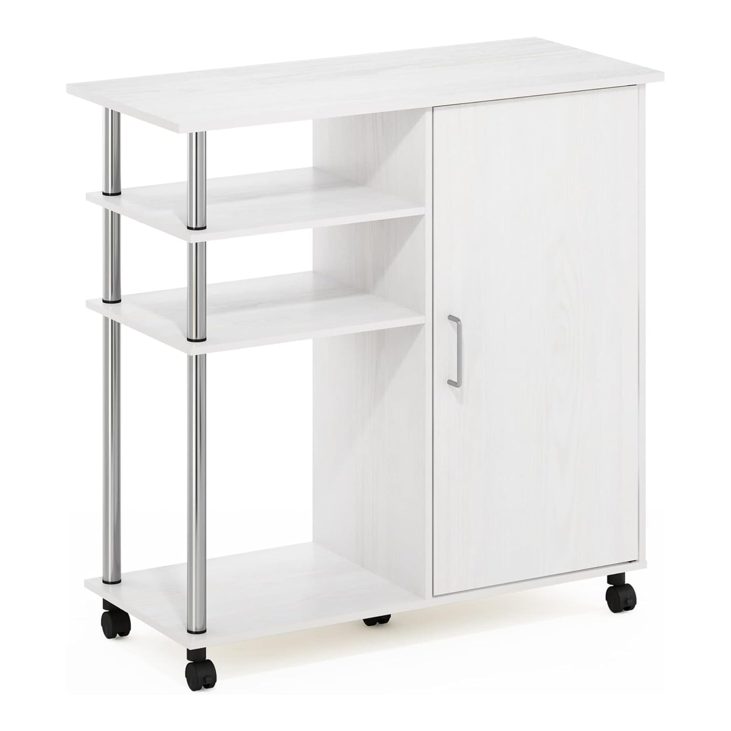 Oakestry Helena Four Tier Kitchen Island Storage Cart Wheels White Oak Stainless Steel Utility Trolley Organizer Modern Rolling Furniture