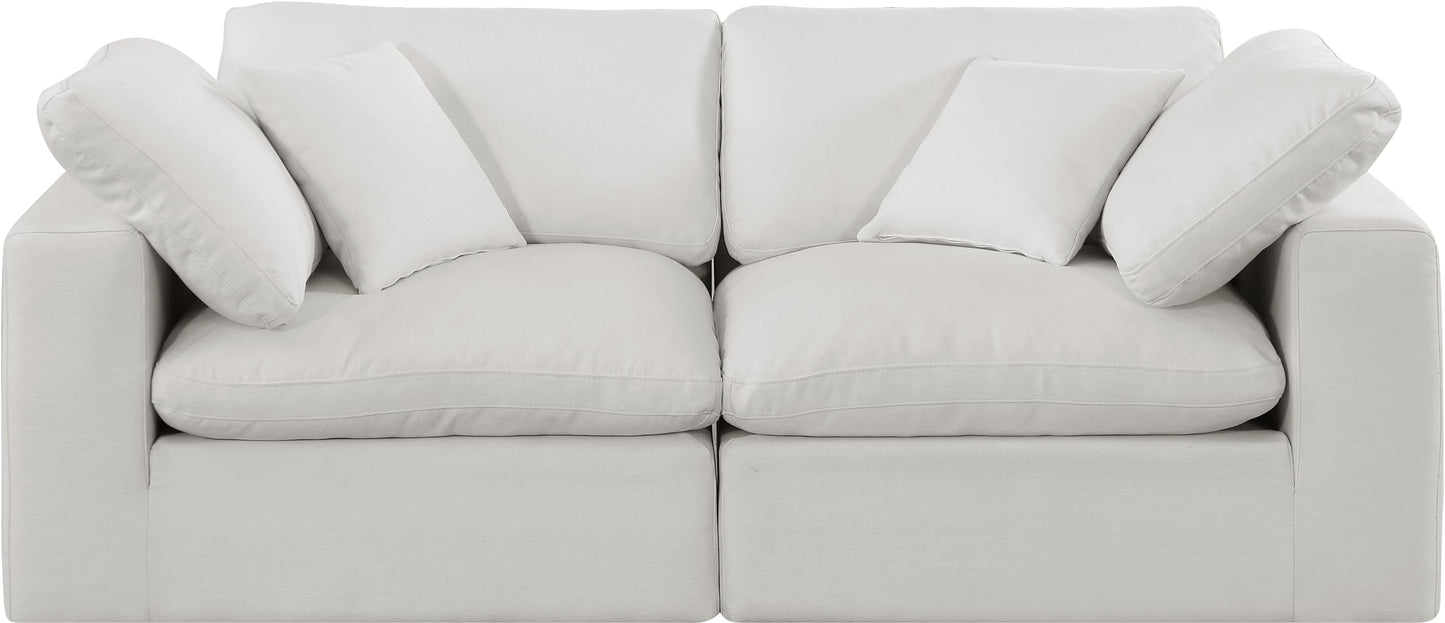 Meridian Furniture 187Cream-S80 Comfy Collection Modern | Contemporary Upholstered Modular Sofa with Cream Linen Textured Fabric Upholstery, Down Feather Cushions, 80" W x 40" D x 34.5" H, Cream