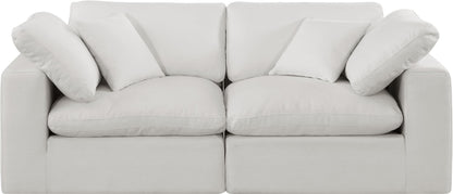 Meridian Furniture 187Cream-S80 Comfy Collection Modern | Contemporary Upholstered Modular Sofa with Cream Linen Textured Fabric Upholstery, Down Feather Cushions, 80" W x 40" D x 34.5" H, Cream