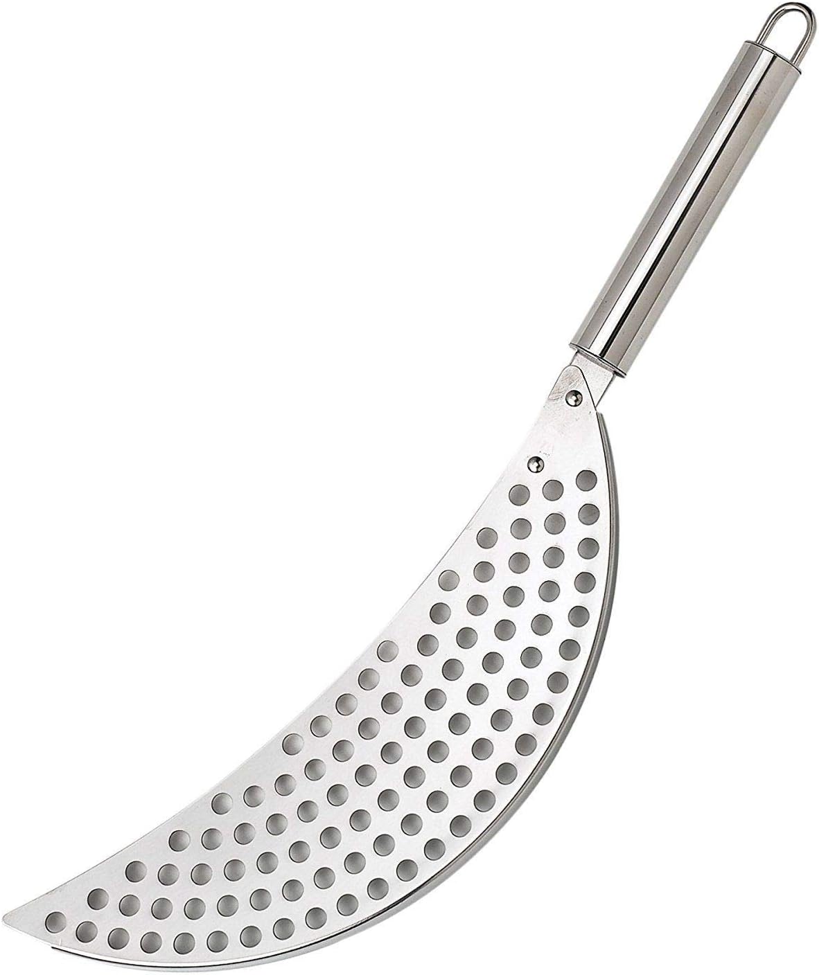Pan Pot Strainer with Handle, Stainless Steel Hand Held Crescent Drainer for Pasta, Noodles, Fruit, Vegetable
