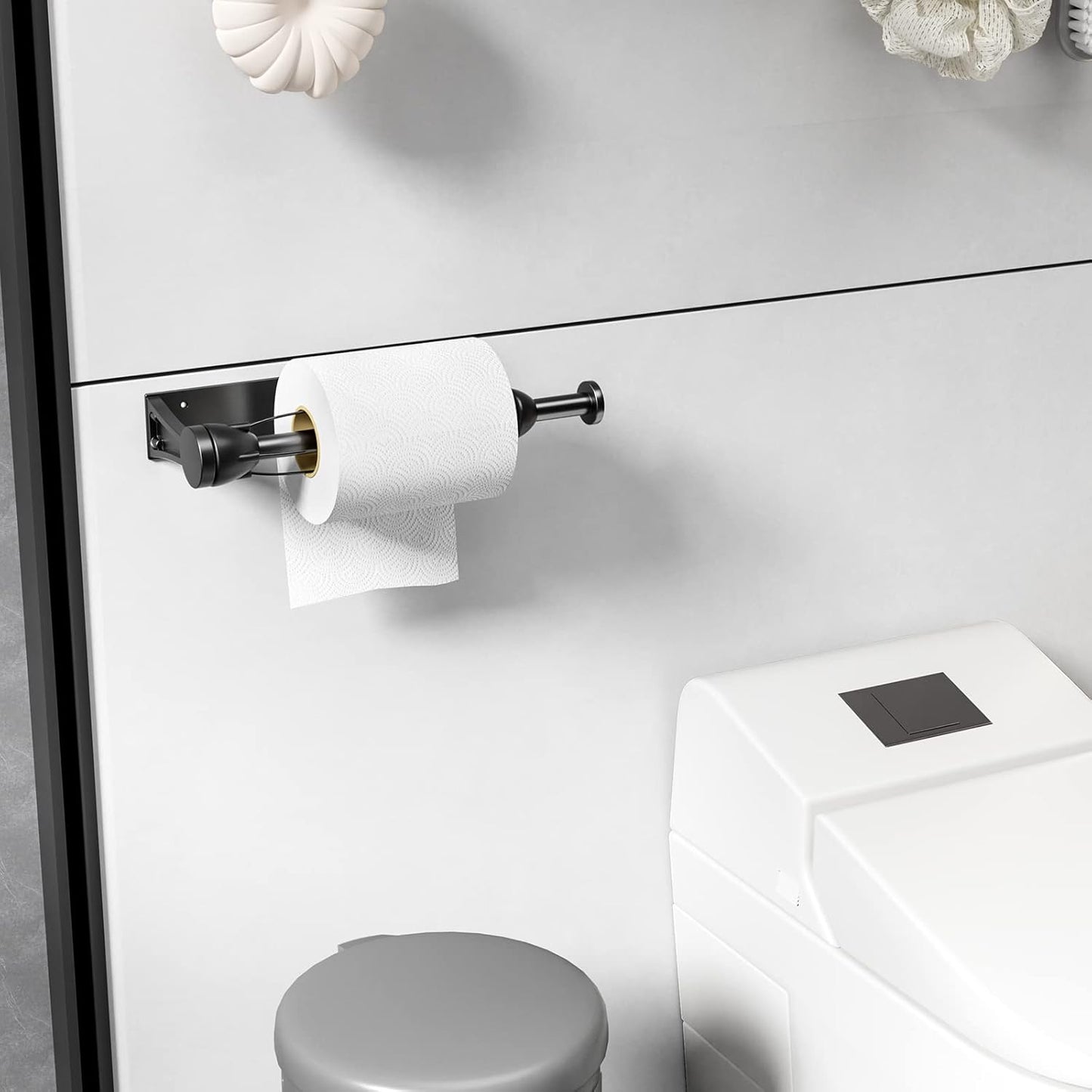 Paper Towel Holder Under Cabinet, Single Hand Operable Wall Mount with Damping Effect, Self-Adhesive or Drilled