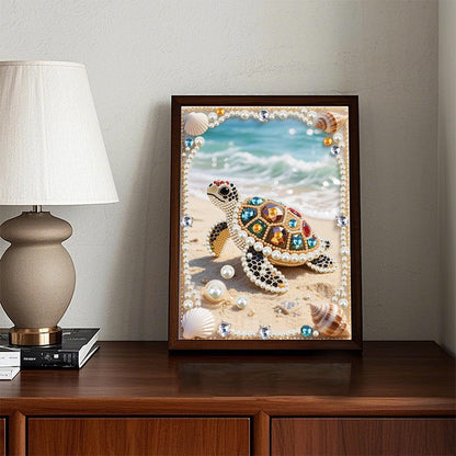 Kulvci Sea Turtle DIY 5D Pearl Painting Kit, Diamond Painting Kit for Adults Beginner, Bead Art Kits All-Pearl Dot Painting for Wall Decor, Creative Stress Relief Gift Home Decor,12 × 16 inch