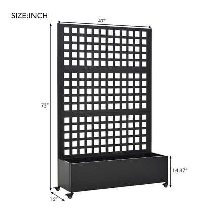 KEIKI 73"x47"x16" Planter Trellis Box with Wheels, Metal Outdoor Resin Raised Garden Bed for Climbing Plants, Large Weather-Resistant Design, Black