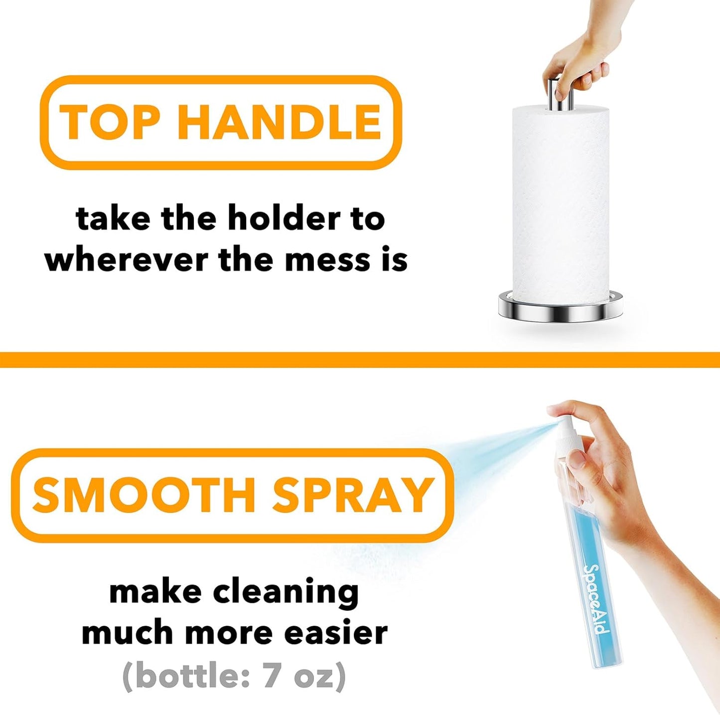 2 1 Countertop SpaceAid in Paper Towel Holder with Spray Bottle, Paper Towels Holders Stand with Sprayer Inside Center