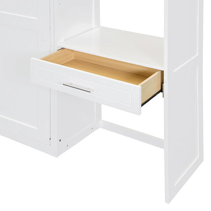 Merax Full Size Wall Murphy Bed with Desk, Top Cabinet and Storage Shelves, Space Saving Foldable Bed, Wooden Bed Frame