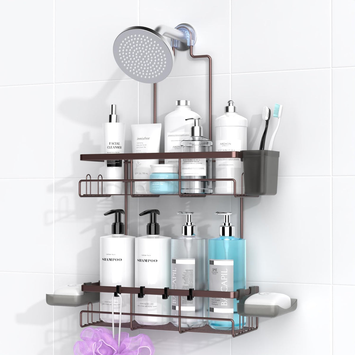 **AKTECKE Shower Caddy - Rustproof Hanging Bathroom Organizer for Shampoo & Soap - Bronze Finish**