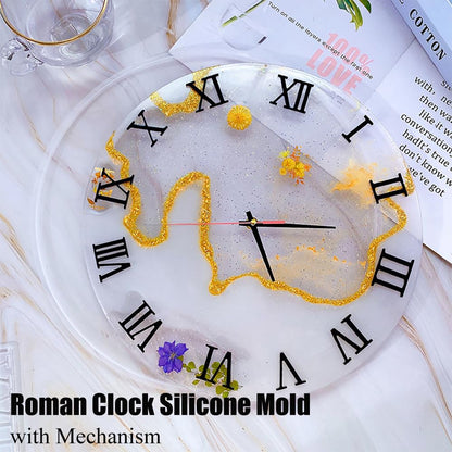 Resin Clock Molds,10''/14'' Roman Numerals Clock Silicone Mold with Mechanism,Resin Clock Epoxy Casting Molds for DIY Jewelry Art Crafts Home Decor Gift Wall Hanging Ornaments(Large, Arabic)