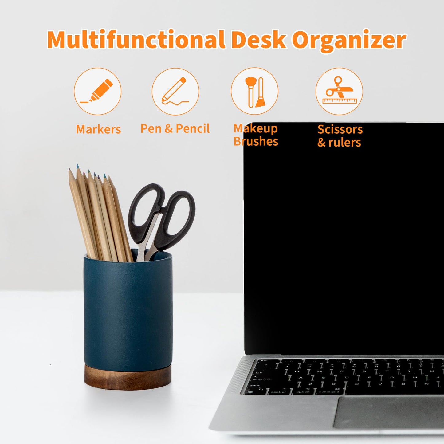 Officepal Pen Holder for Desk, Ceramic Pencil Organizer & Makeup Brush Holder, Office Decor and Desk Accessories，Perfect Office Organization,Teacher Supplies(Royal Blue, Set / 1)