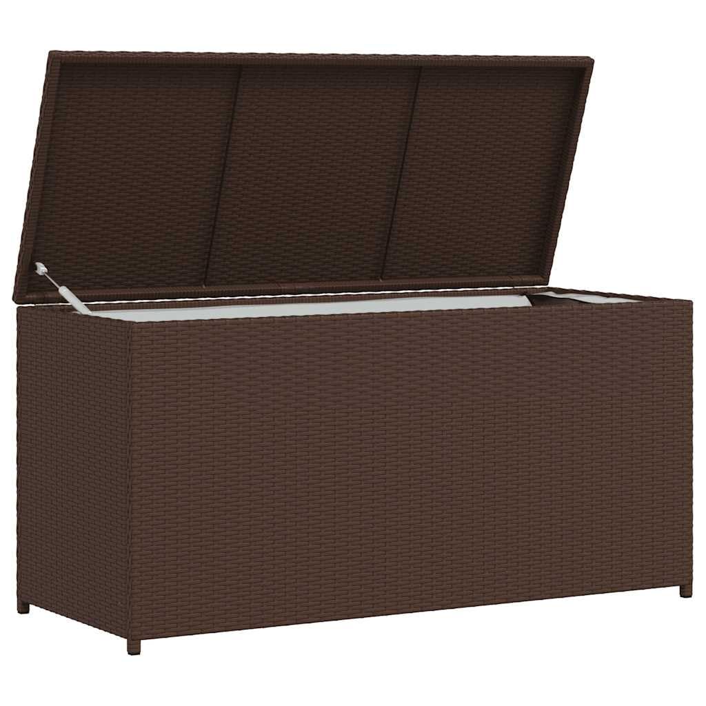 Faucqir Contemporary Brown Outdoor Storage Chest with Powder-Coated Steel and Synthetic Poly Rattan, 47.2 x 19.7 x 23.6 in, Gas Lift Lid, Patio Balcony Garden Deck Organizer