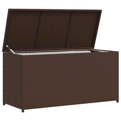 Faucqir Contemporary Brown Outdoor Storage Chest with Powder-Coated Steel and Synthetic Poly Rattan, 47.2 x 19.7 x 23.6 in, Gas Lift Lid, Patio Balcony Garden Deck Organizer
